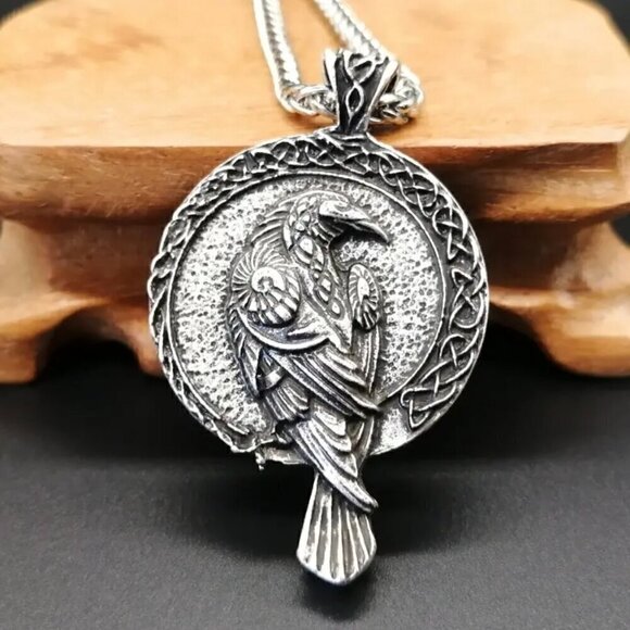 Large Raven Norse Reversible Two Sided Horns of Odin Necklace / Pendant #1340 - Picture 1 of 8